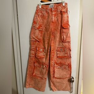 Orange wash cargo pants size 5.